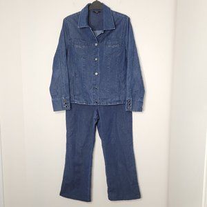 Haggar Petite Matching Denim Blue Jeans Cowboy Tuxedo Jean Jacket Cotton Blend